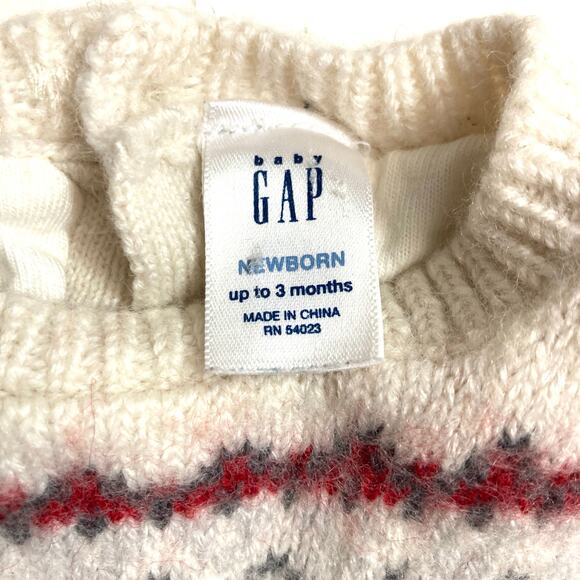 Gap Baby Newborn White Red Fair Isle Wool Button Cozy Winter One Piece Outfit - Picture 3 of 9